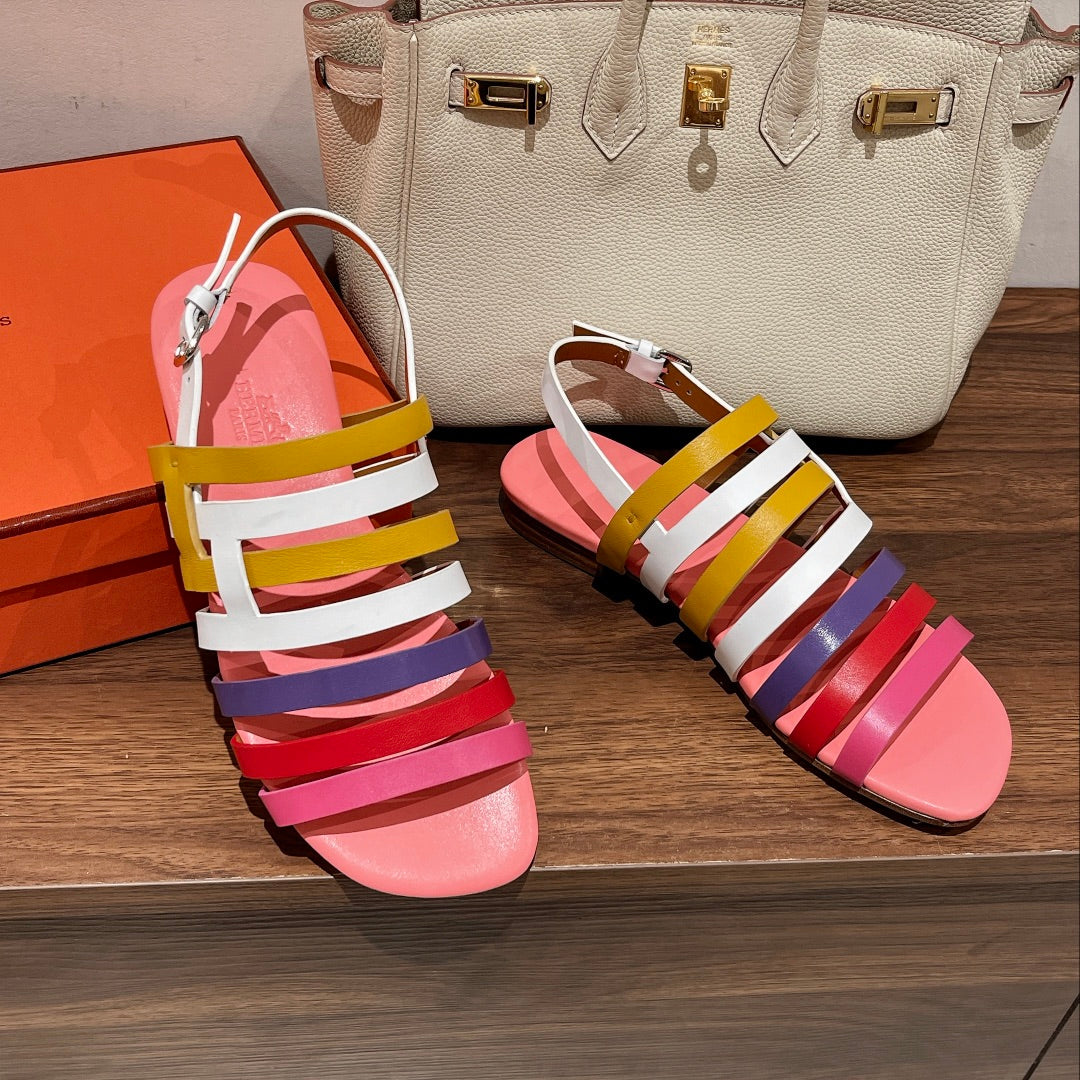 HERMES EPHESE SANDAL MULTI-COLOR CALFSKIN