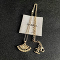 Chanel Gold-Tone Fan Pendant Necklace with CC Charm