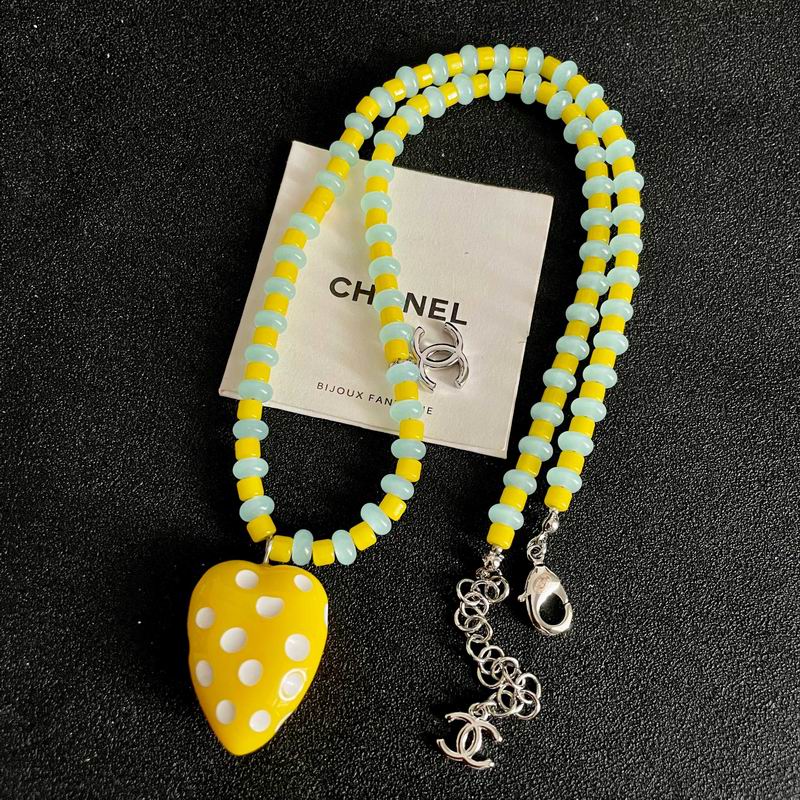 Chanel Yellow Polka-Dot Heart Beaded Necklace