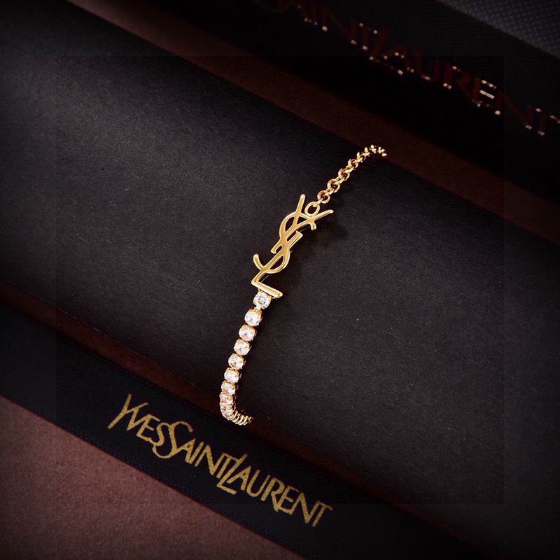 Saint Laurent YSL Logo Bracelet with Clear Stone Detail