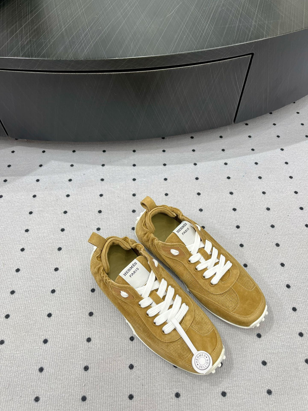 HERMES TRAIL SNEAKER IN DIJON YELLOW SUEDE