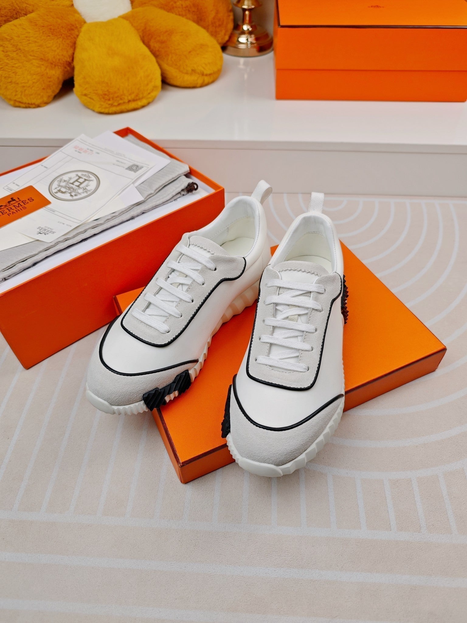 HERMES BOUNCING SNEAKERS WHITE CALFSKIN STYLIZED