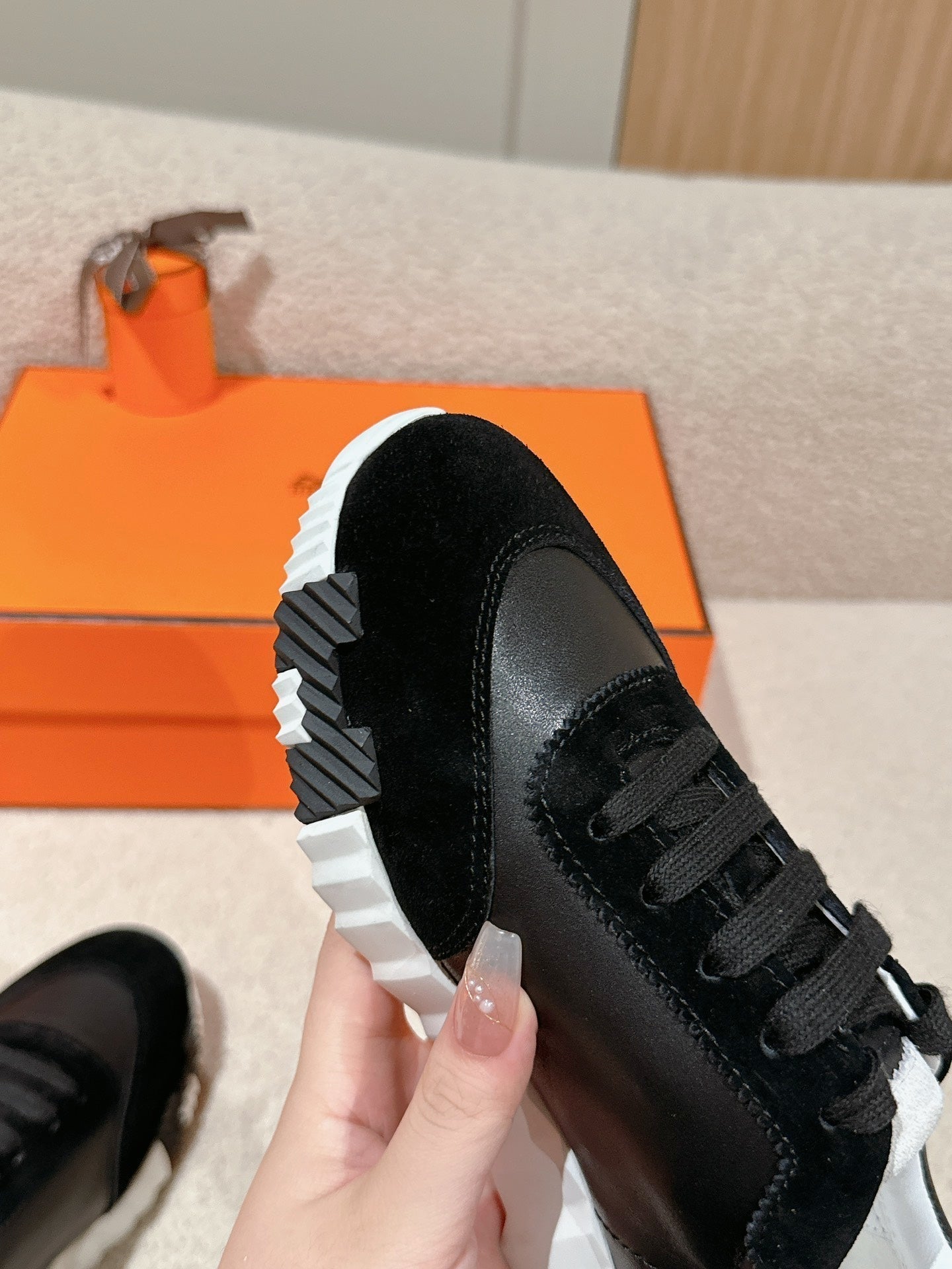 HERMES MAINLAND SNEAKER IN BLACK SUEDE AND CALFSKIN